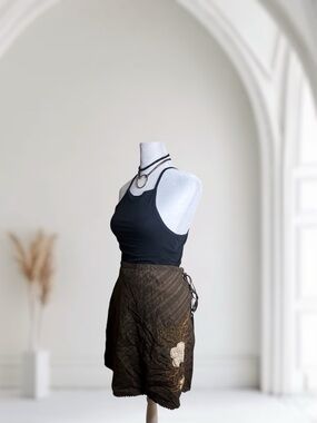 Roxy Vintage Y2K Boho Floral Embroidered Tie Waist Cotton Skirt Size L